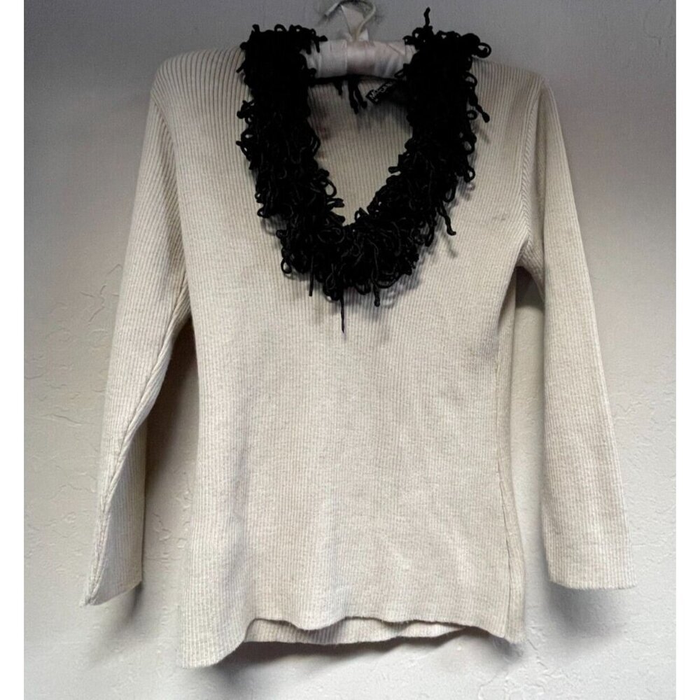 Monica Bianco Milano Womens Knit Pullover Sweater Medium Shawl Collar Tan Wool